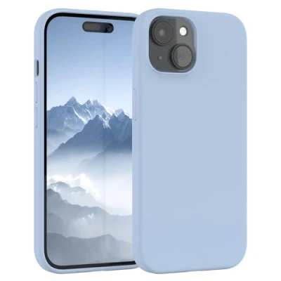 Abbildung von EAZY CASE Premium Silikon Handyhülle kompatibel mit iPhone 15 Slimcover Kameraschutz und Innenfutter, Silikonhülle, Schutzhülle, Bumper, Handy Case, Hülle, Softcase, Hell Blau