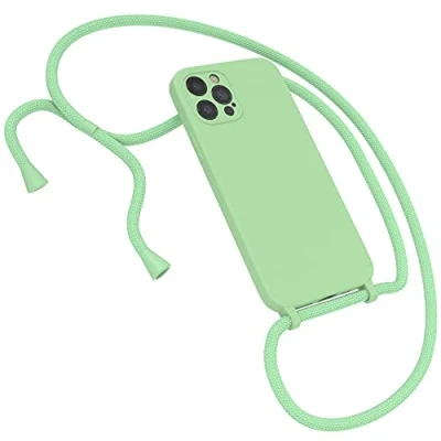 Abbildung von EAZY CASE Premium Silikon Handykette kompatibel mit iPhone 12 Pro Handyhülle Umhängeband, Handykordel Schutzhülle, Silikonhülle, Hülle Band, Kette für Smartphone, Hell Grün