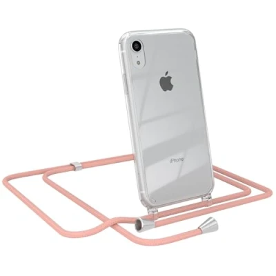 Abbildung von EAZY CASE Smartphone Necklace kompatibel mit iPhone XR, Tasche Kette Schultertasche Crossbody Bag, Handyhülle zum Umhängeband Kordel in komplett Alt Rosa Endstücken Silber
