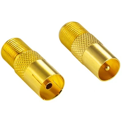 Abbildung von Poppstar 2X SAT Adapter Koax Antenne (F Buchse, 1x auf IEC Antennenstecker, Antennenbuchse), Coax Kupplung für Koaxialkabel Antennenkabel, vergoldet