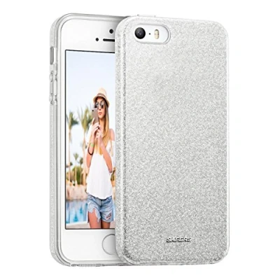 Abbildung von Verco Schutzhülle für iPhone 5S Case, SE 1 Hülle Glitzer Motiv Handyhülle Apple 5/5S/SE Silikon TPU Cover, Silber
