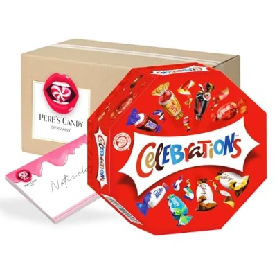 Abbildung von 4er Pack (4 x 196 g) Celebrations Geschenkbox Mini Schokoriegel Mix, Twix, Snickers und mehr mit Geschenk von Pere&#039;s Candy