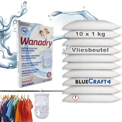 Abbildung von BlueCraft Luftentfeuchter Nachfüllpack 10x 1000 g Raum Entfeuchter Granulat im Vliesbeutel, ohne Strom Nachfüller gegen Schimmel Schlafzimmer Wohnung