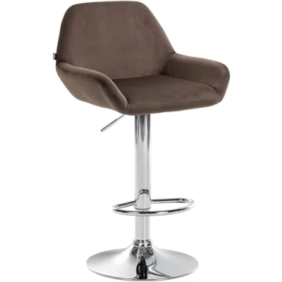 Abbildung von CLP Barhocker Braga Samtbezug mit Metallgestell I Höhenverstellbar und 360 drehbar Moderner Barstuhl Fußstütze für Küche Bar, Farbe:braun, Gestell Farbe:Chrom