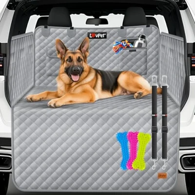 Abbildung von Lovpet Kofferraumschutz mit Seiten und Ladekantenschutz Hundedecke für Auto Rückbank Sichtfenster &amp; Zubehör Hunde Autodecke Premium Wasserdicht Kratzfest Universal einsetzbar Grau