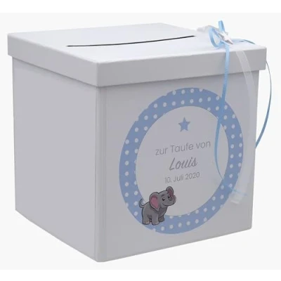 Abbildung von ZauberDeko Briefbox Kartenbox Taufe Blau Baby Geburt Tischdeko Personalisiertes Geschenk