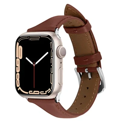 Abbildung von CYRILL von Spigen Kajuk Leder Armband Ersatzarmbänder kompatibel mit Apple Watch Series 9/8 / 7 SE 6/5 4 (41mm/40mm/38mm) (2023) Chestnut