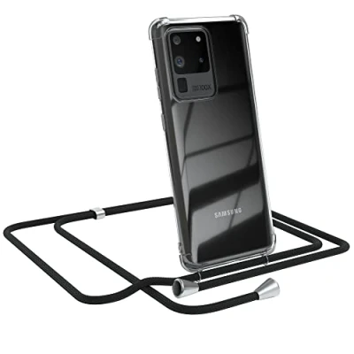 Abbildung von EAZY CASE Handykette kompatibel mit Samsung Galaxy S20 Ultra / 5G Handyhülle Umhängeband, Handykordel Schutzhülle, Silikonhülle, Hülle Band, Stylische Kette, Schwarz