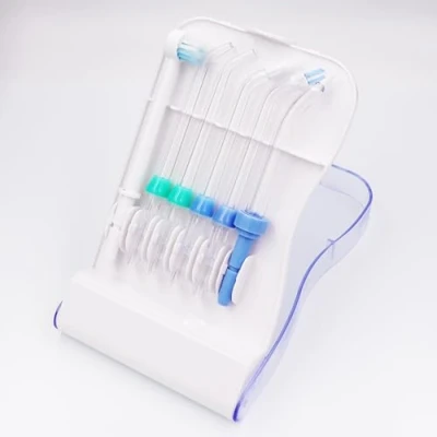 Abbildung von Ersatzspitzen, kompatibel mit Waterpik Wasserseide, Ersatzköpfe, Munddusche, Aufbewahrungskoffer und 6 Ersatzspitzen