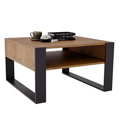 Abbildung von MRBLS Couchtisch modernes rustikales Design Wohnzimmer Tisch Beistelltisch Kaffeetisch Sofatisch Teetisch aus Holz (Retro Eiche Schwarz Matt) 68 x 45 71,5cm (B/H/T)