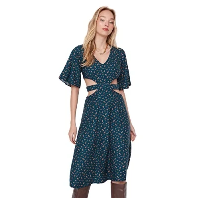 Abbildung von TRENDYOL Damen Asymmetric Regular Midi Dress Kleid, Navy Blau, 34 EU