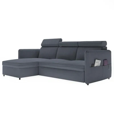 Abbildung von GREKPOL Sofa mit Schlaffunktion 160x220 Grau Ecksofa und Bettkasten 3 Sitzer Schlafsofa Couch Soro Gewebe