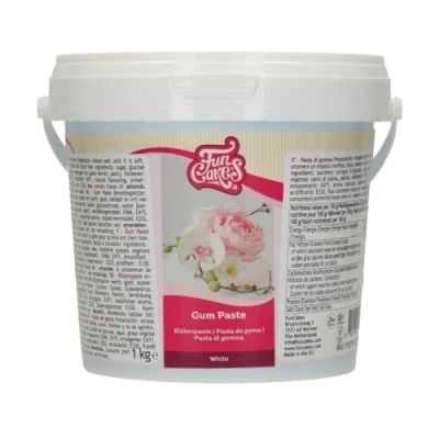 Abbildung von FunCakes Blütenpaste Weiß: Perfekt für Zuckerblumen, feine Blätter, Rüschen und mehr. Dünn ausgerollt, trocknet schnell, seidig, elastisch, gut, halal, koscher glutenfrei. 1 kg.