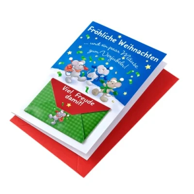 Abbildung von Perleberg Weihnachtskarte Geldgeschenk mit Umschlag hochwertige Karte Geldfach und weihnachtlichem Mäuse Motiv Geldkarte Weihnachten für einen besonderen Wunsch Grußkarte 11,6 x 16,6 cm