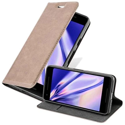 Abbildung von Cadorabo Hülle kompatibel mit Google Pixel 2 XL aus Premium Kunst Leder Flip Klappbare Stoßfeste Magnetische [Standfunktion] [Kartenfächern] Cover für Tasche in Braun