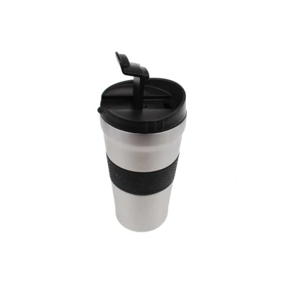 Abbildung von DeLonghi Reisebecher, Edelstahl &amp; Silikon, Thermobecher mit Deckel, Konisch, 470ml, Modern, Silberfarben, Wiederverwendbar