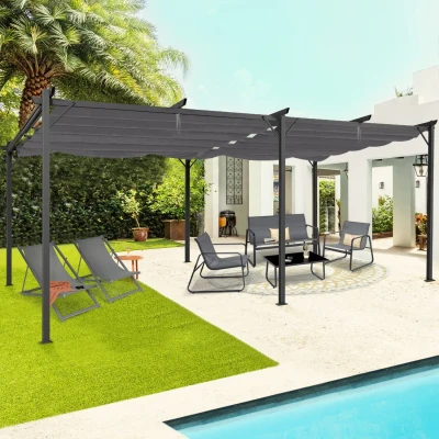 Abbildung von IDMarket Pergola einziehbares Dach 4 Füße 3 x 6 m Pavillon Grau Anthrazit
