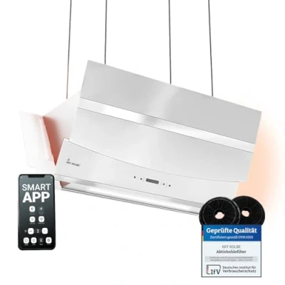 Abbildung von KKT KOLBE Inselhaube Dunstabzugshaube 90cm HERMES INSEL 908SM RGBW Ambientebeleuchtung, Abzugshaube / Smart WiFi App Edelstahl Glas Leise
