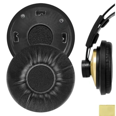 Abbildung von Geekria QuickFit Ersatz Ohrpolster aus Protein Leder für AKG K121, K121S, K141 MK II, K142 HD Kopfhörer, Headset, Ohrpolster, Reparaturteile (schwarz)