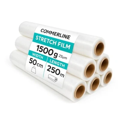 Abbildung von Commerline Stretchfolie Wickelfolie Transparent 50cm 1500gr 6 Rolle Umzugsfolie Möbel Folie Verpackungsfolie