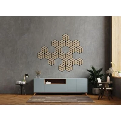 Abbildung von Gedotec Hexagon Akustikpaneele Holz Eiche 1 Stück Wandpaneele Made in AUSTRIA Wanddekoration 300 x 260 19 mm Schalldämmung Schallabsorber Gaming Deko aus recyceltem Filz