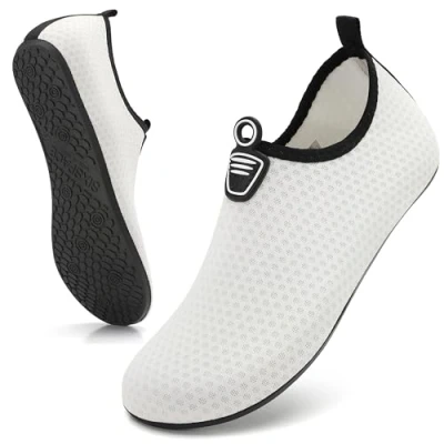 Abbildung von Sixspace Herren Badeschuhe Wasserschuhe Schwimmschuhe Männer Frauen Strandschuhe Aquaschuhe Surfschuhe Barfußschuhe(Weiß,46 EU)