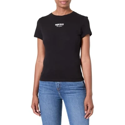 Abbildung von Tommy Jeans SLIM Essential LOGO TEE Tshirt basic, Damen, Größe: 32, Black