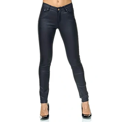Abbildung von Elara Damen Hose Kunstleder Push Up Effekt Chunkyrayan E621 1 Navy 44 (2XL)