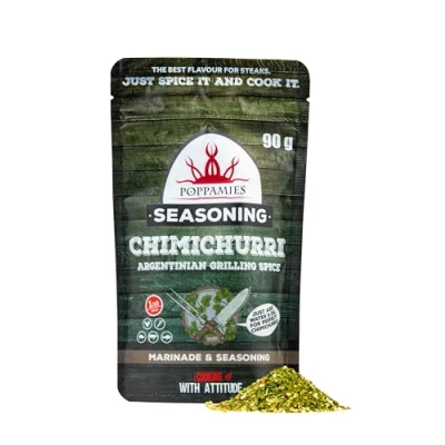 Abbildung von Poppamies Chimichurri Argentinische Grillgewürze 100% natürliches Gewürz Perfekt für gegrilltes Fleisch, Salate oder Pasta Saucenmischung Bestes argentinisches Große Packung (90g)