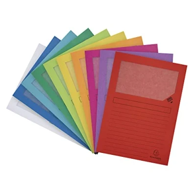 Abbildung von Exacompta 50000E Packung (mit 50 Fenstermappen Forever, aus Recycling Papier, 120 g, ideal für Ihre Organisation, DIN A4, 21 x 29,7 cm) farbig sortiert
