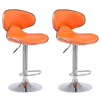 Abbildung von CLP 2er Set Barhocker Las Vegas Mit Kunstlederbezug I Höhenverstellbarer Barstuhl Fußstütze, Farbe:orange, Gestell Farbe:Chrom