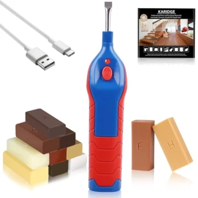 Abbildung von Laminat Reparaturset, Hartwachs Holz Parkett Vinyl Fliesen Reparaturset Möbelreparatur Wachs, Holzkitt Holzwachs Reparatur Wachskitt zum Kratzer Schäden Loch Ausbessern Arbeitsplatte, Holzmöbel, PVC