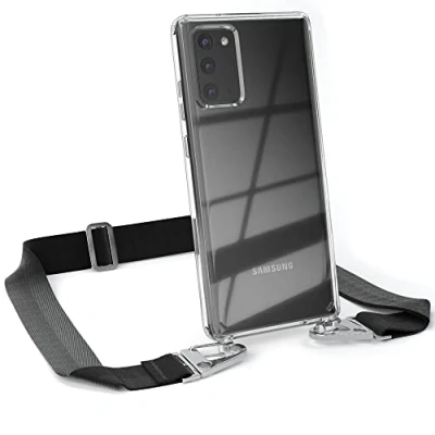 Abbildung von EAZY CASE Hülle mit Band kompatibel Samsung Galaxy Note 20 / 5G Handyhülle Umhängeband Silikonhülle Transparent Schutzhülle Handykette zum Umhängen Handykordel Smartphone in Schwarz