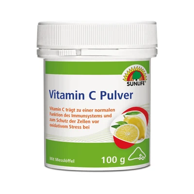 Abbildung von SUNLIFE SUNLIFE® Vitamin C Pulver 100g Immunsystem Abwehrkräfte Zellschutz Täglich 1 gestrichenen Messlöffel (120 mg) in Flüssigkeit gelöst verzehren