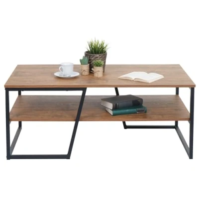 Abbildung von Mendler Couchtisch HWC A27, Wohnzimmertisch Beistelltisch Sofatisch, Ablage Metall 3D Struktur 46x110x60cm, Wildeiche Optik