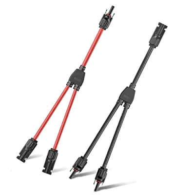 Abbildung von Solarkabel Y Verteiler, Solar Abzweigadapter PV Paralleladapter (1 bis 2), Solarpanel Kabel Abzweig Parallelverbinder MMF+FFM für Parallel Photovoltaik Anschluss, 1 Rot +1 Schwarz