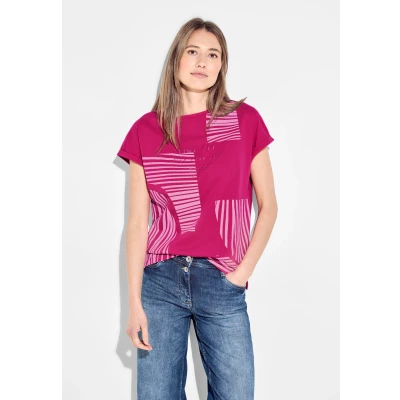 Abbildung von Cecil Gestreiftes Tshirt print, Damen, Größe: Small, Pink