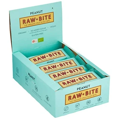 Abbildung von RAWBITE PEANUT in der 12er Box Vegan, glutenfrei &amp; ohne Zuckerzusatz (enthält von Natur aus Zucker) Bio Frucht Nuss Riegel mit Erdnüssen (12 x 50 g)