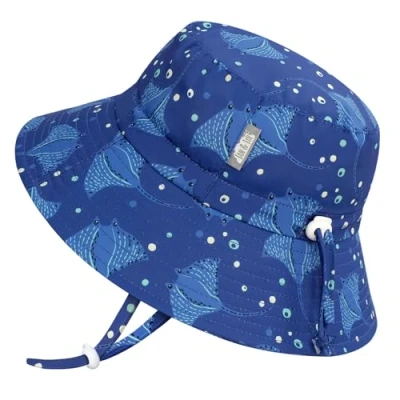 Abbildung von Jan &amp; Jul Jungen Schnell trocknender Bucket Hat für Schwimmen, größenverstellbarer Strandhut Kleinkinder (M: 6 24 Monate, Manta Ray)
