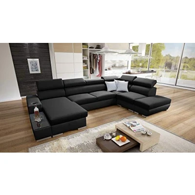 Abbildung von All4All Ecksofa mit Schlaffunktion Picanto 358 cm x 227 Wohnlandschaft U Form Sofa Bettkasten XXL Groß Gewebe Kunstleder Linke Seite Schwarz/Schwarz Modern 26