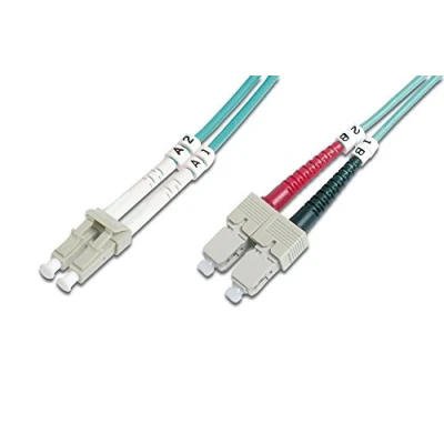 Abbildung von DIGITUS DK 2532 03/3 Glasfaserkabel OM3 3 m LC zu SC Duplex LWL Kabel 1/10/40/100 Gbit/s MM Multimode Glasfaser LAN Fasertyp: 50/125 µ Türkis (Aqua)