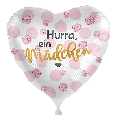 Abbildung von Folienballon &#039;Hurra Ein Mädchen&#039; Geburt Ballon Baby Babyparty Luftballon Deko Willkommen Made in EU &amp; Germany, Helium geeignet,