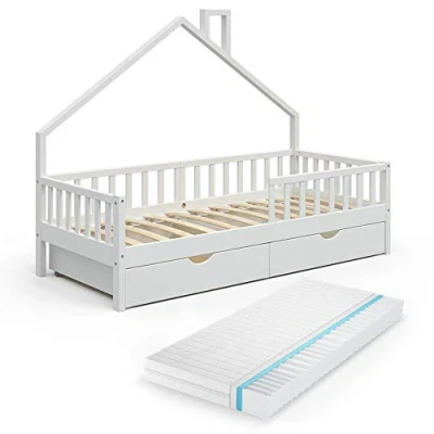 Abbildung von VitaliSpa® Hausbett Noemi, Weiß, 90x200 cm mit 2 Schubladen und Matratze