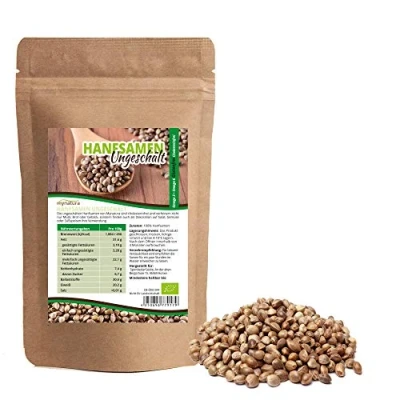 Abbildung von Mynatura Bio Hanfsamen UNGESCHÄLT 2x 1000g I Glutenfrei Cholesterinfrei Rohkostqualität Naturprodukt Nährstoffreich Vegan Ballaststoffe DE ÖKO 044 (2 x 1000g)