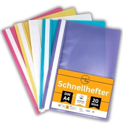 Abbildung von perfect line 20 Schnellhefter (PP) DIN A4, 5 Farben, recycelbarer Kunststoff, made in Germany