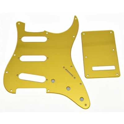Abbildung von KAISH 11 Loch ST/Strat Style Pickguard HSS mit ST Rückplatte Tremolo Trem Abdeckung für USA/Mexico Stratocaster/Strat Gold Mirror 1 lagig