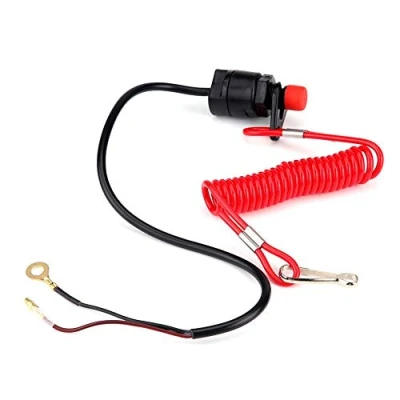 Abbildung von Motorrad Killschalter, Außenborder Kill Stop Schalter Motorstoppschalter Notausschalter Rasenmäher Notmotor mit Halteschlaufe Universal Schlüssel Stopper Kabel