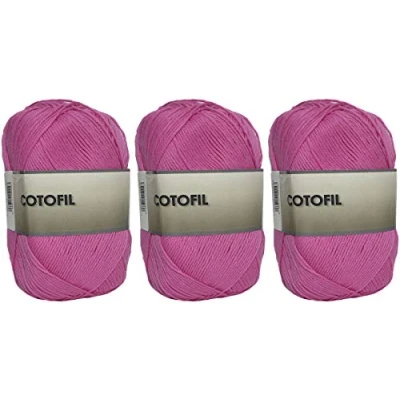 Abbildung von Baumwollgarn Cotofil 100% Baumwolle, perfekt zum Selbermachen und Handstrickgarne (Fuchsia Farbe, 100 g, aprox.220 m Packung mit 3 Stück)
