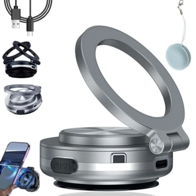 Abbildung von Gienslru Maggrip Pro 360 2.0, Nixie Phone Holder, Fall Car Electric Suction Cup Vacuum Magnetic Rotating Magnet Holder for iPhone (Silver)