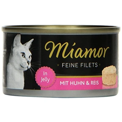 Abbildung von MIAMOR Feine Filets in Jelly Nassfutter für ausgewachsene Katzen mit Filetstückchen Jelly. Fettarmes Ergänzungsfutter der Dose ohne Zusatzstoffe 24x100g Huhn &amp; Reis